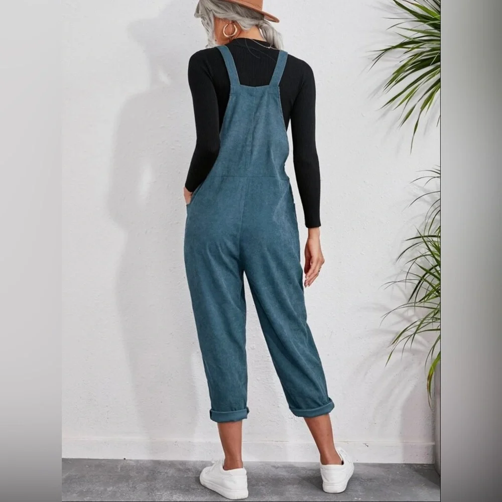 Slant Pockets Corduroy Overall Jumpsuit Without tee🍃 - Picture 3 of 6